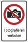 Preview: Schild mit Aufschrift und Piktogramm Fotos verboten